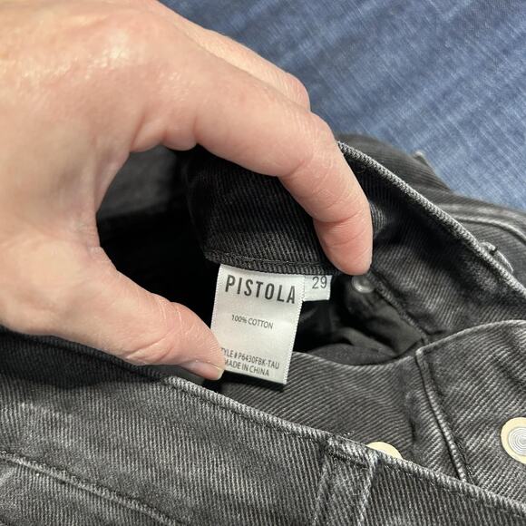 Pistola Jeans Womens 29 Black Distressed High Rise Straight Leg Button Fly Denim - Picture 3 of 14